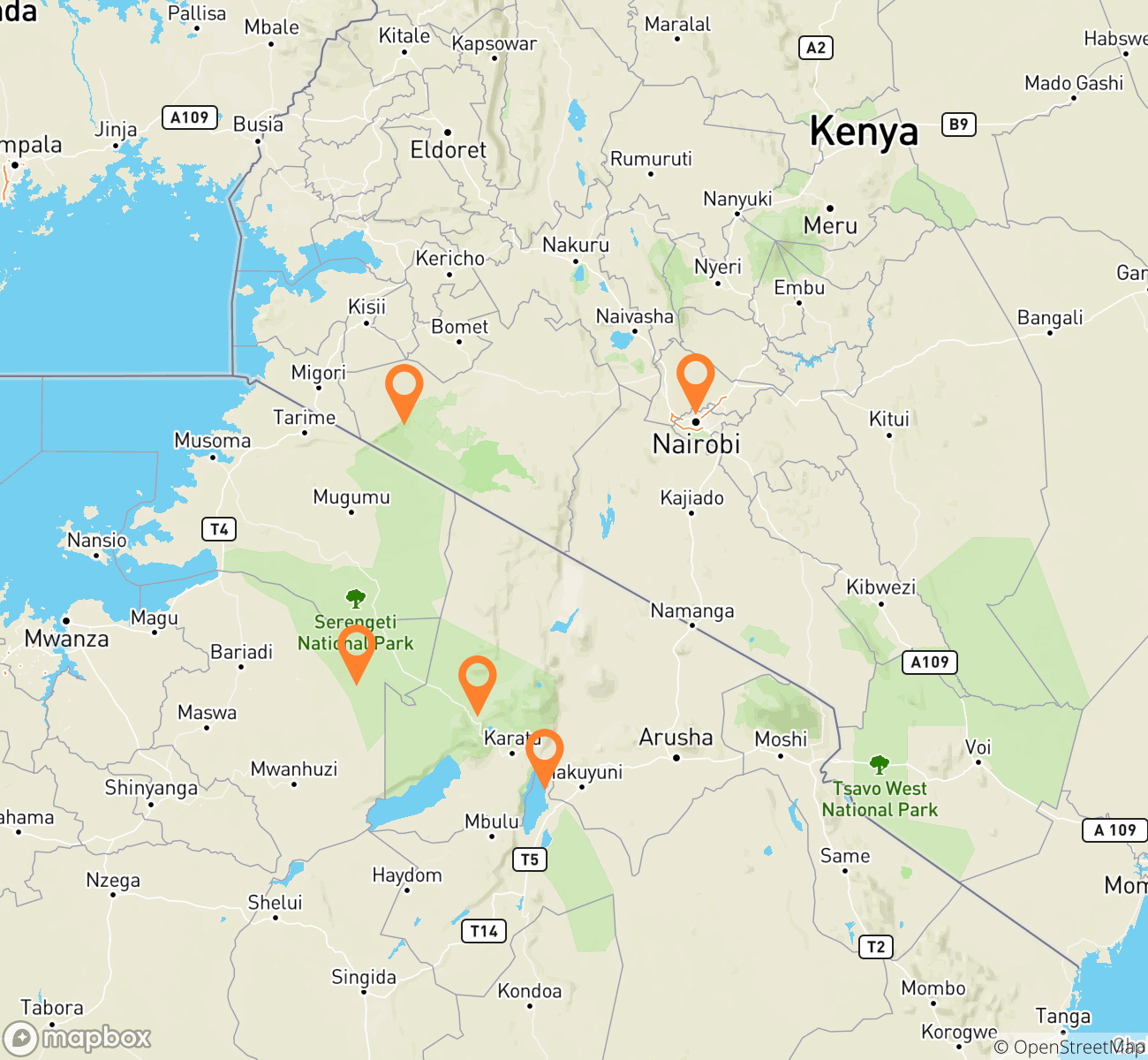 Wilderness of East Africa Safari Map